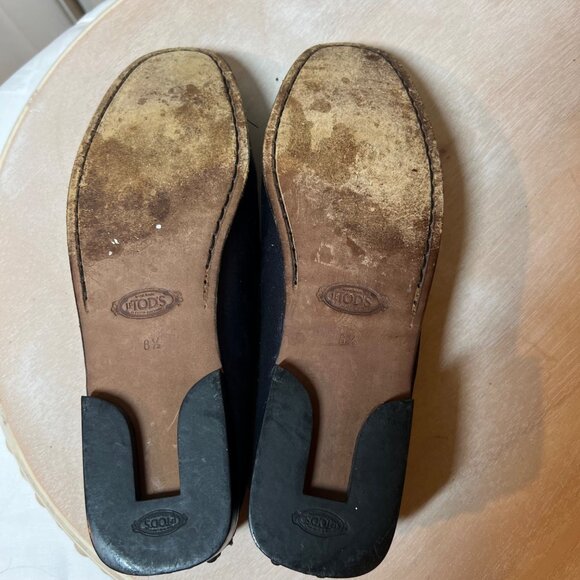 Tod's Women's Satin Loafer Shoe Size 8.5 Navy Blue Driving Shoe - Picture 7 of 11